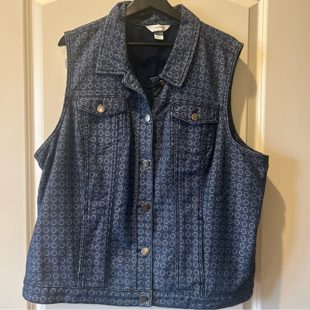 CJ Banks Blue Patterned Jean Denim Vest Women’s 2X